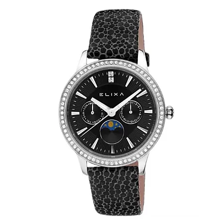 ΡΟΛΟΙ ELIXA  E088-L335-K1 ELIXA Beauty Crystals Black Leather Strap Gift Set