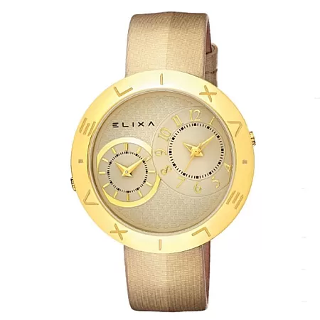ΡΟΛΟΙ ELIXA  E123-L505 ELIXA Enjoy Dual Time Gold Leather Strap