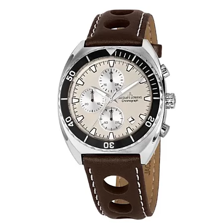 Ρολόι Jacques LEMANS 1-2041D Jacques LEMANS Serie 200 Chronograph Brown Leather Strap