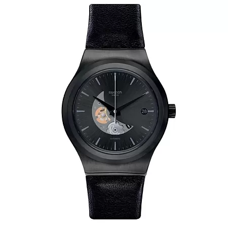 ΡΟΛΟΙ SWATCH YIB404 SWATCH Sistem Pilote Automatic Black Leather Strap