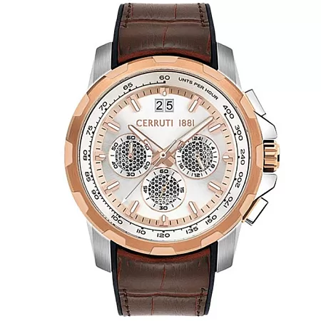 ΡΟΛΟΙ CERROUTI CRA26904 CERRUTI Grigno Chronograph Brown Leather Strap