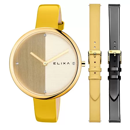 ΡΟΛΟΙ ELIXA E106-L617-K1 ELIXA Beauty Crystals Yellow Leather Strap Gift Set