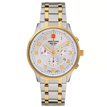 ΡΟΛΟΙ SWISS ALPINE MILITARY SAM7084.9142 SWISS ALPINE MILITARY Skymaster Chronograph Two Tone Stainless Steel Bracelet