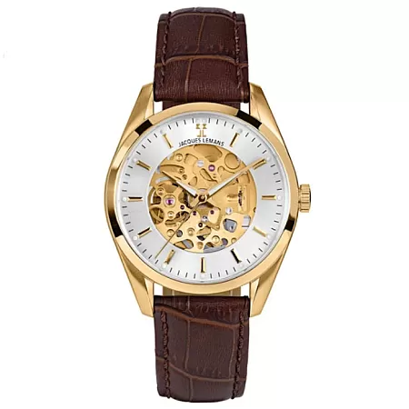 Ρολόι Jacques LEMANS 1-2087E Jacques LEMANS Derby Automatic Brown Leather Strap