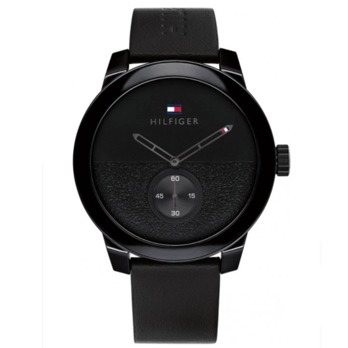 ΡΟΛΟΙ TOMMY HILFIGER 1791800  TOMMY HILFIGER Denim  Black case with Black Leather Strap