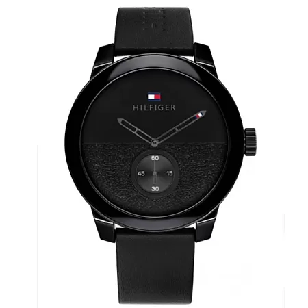 ΡΟΛΟΙ TOMMY HILFIGER 1791800  TOMMY HILFIGER Denim  Black case with Black Leather Strap