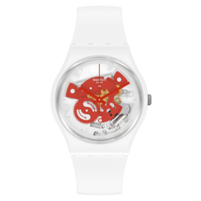 ΡΟΛΟΙ SWATCH SO31W104 SWATCH Gent Bioceramic Time To Red Small White Silicone Strap