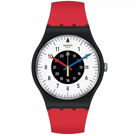 ΡΟΛΟΙ SWATCH SO32B401 SWATCH 1984 Reloaded Rough & Noir Red Bio-Sourced Material Stra