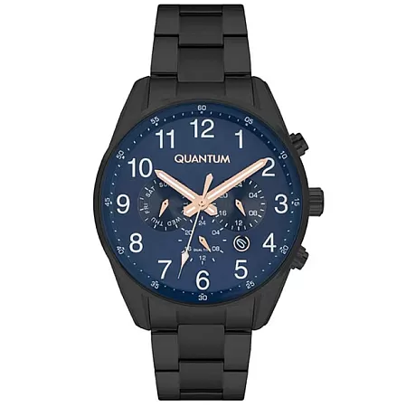 ΡΟΛΟΙ QUANTUM  ADG977.690 QUANTUM Dual Time Black Stainless Steel Bracelet