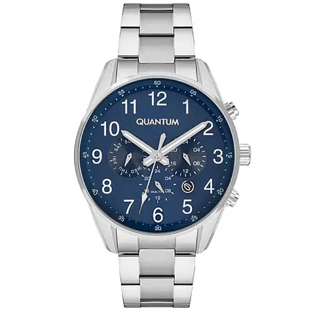 ΡΟΛΟΙ QUANTUM  ADG977.390 QUANTUM Dual Time Silver Stainless Steel Bracelet