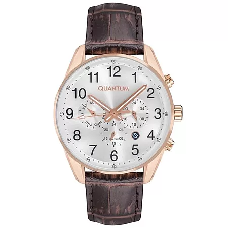 ΡΟΛΟΙ QUANTUM  ADG978.432 QUANTUM Dual Time Brown Leather Strap