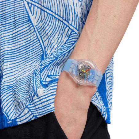 ΡΟΛΟΙ SWATCH  SUOK156 SWATCH Clearly Blue Striped Light Blue Silicone Strap