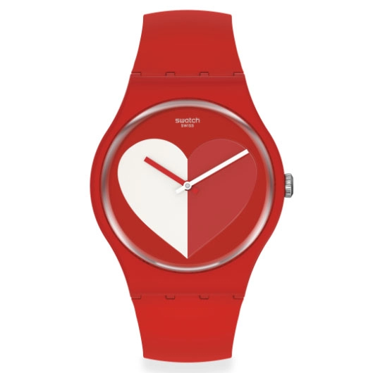 ΡΟΛΟΙ SWATCH  SO29Z112 SWATCH Half <3 White  Bioceramic Case  Red Silicone Strap