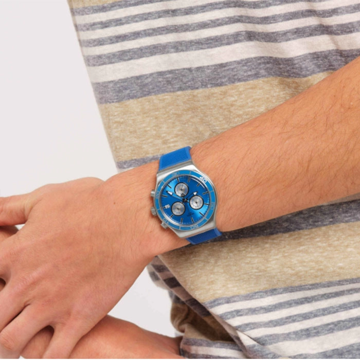 ΡΟΛΟΙ SWATCH YVS485 SWATCH Blue Is All Irony Chronograph Blue Rubber Strap