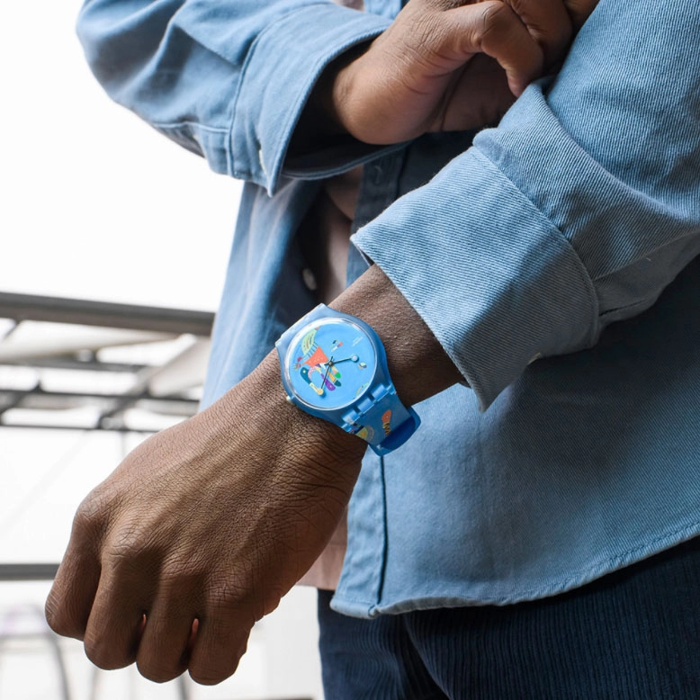 ΡΟΛΟΙ SWATCH SUOZ342 SWATCH Blue Sky By Vassily Kandinsky Silicone Strap