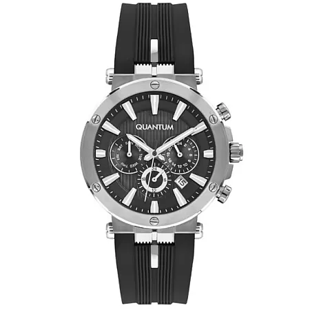 ΡΟΛΟΙ QUANTUM  PWG967.351 QUANTUM Dual Time Black Silicone Strap