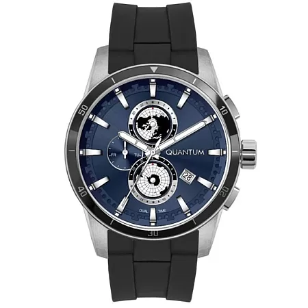 ΡΟΛΟΙ QUANTUM  ADG991.391 QUANTUM Dual Time Black Silicone Strap