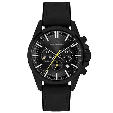 Ρολόι Jacques LEMANS 1-2119B Jacques LEMANS Liverpool Chronograph Black Leather Strap