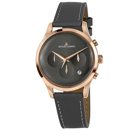 Ρολόι Jacques LEMANS 1-2067E Jacques LEMANS Retro Classic Chronograph Grey Leather Strap