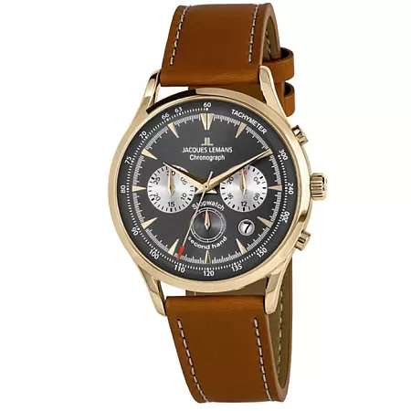 Ρολόι Jacques LEMANS 1-2068J Jacques LEMANS Retro Classic Chronograph Brown Leather Strap