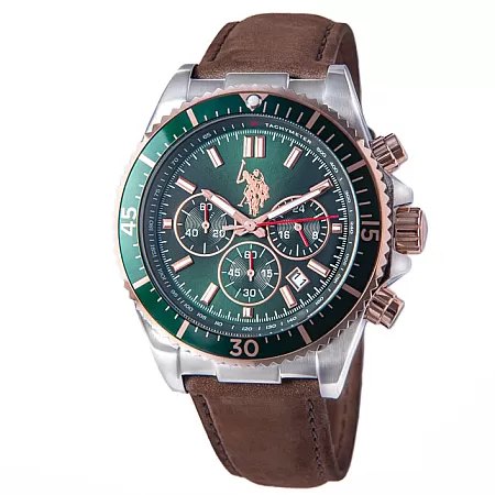 ΡΟΛΟΙ U.S. POLO USP7030GR U.S.POLO Edward Chronograph Brown Leather Strap