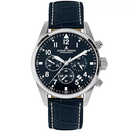 Ρολόι Jacques LEMANS 42-2B Jacques LEMANS Chronograph Blue Leather Strap