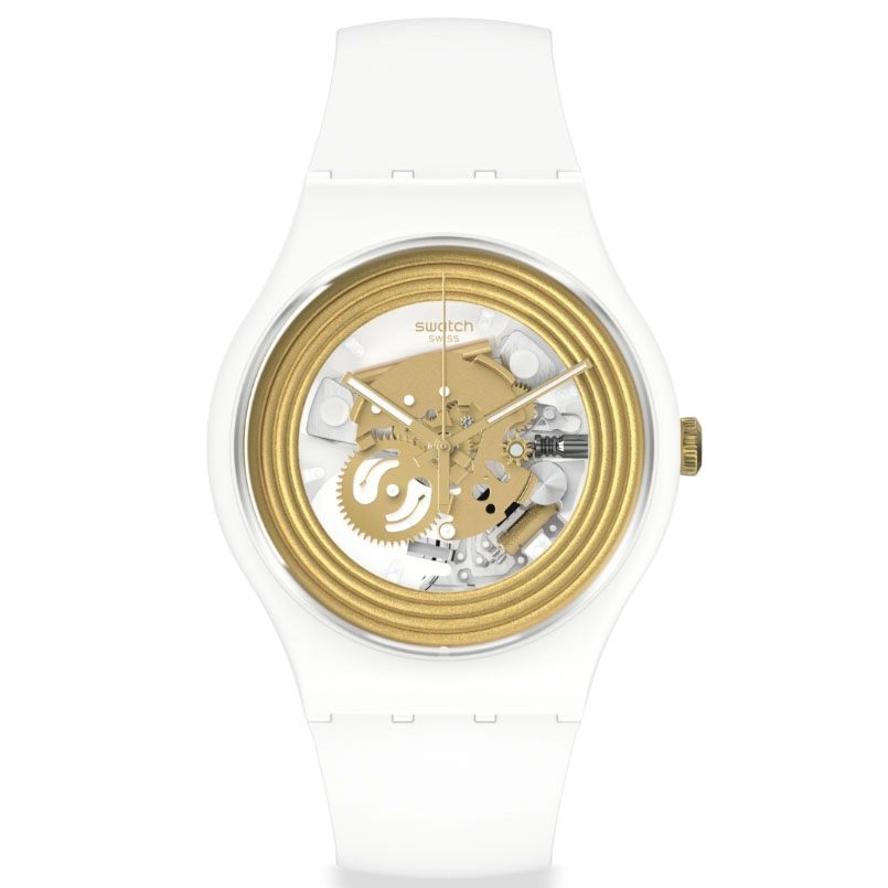 ΡΟΛΟΙ SWATCH SO29W107 SWATCH New Gent  Golden Rings White Silicone Strap