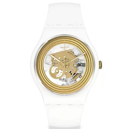 ΡΟΛΟΙ SWATCH SO29W107 SWATCH New Gent  Golden Rings White Silicone Strap