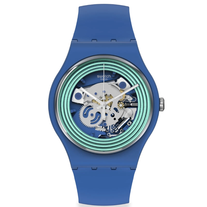 ΡΟΛΟΙ SWATCH SO29N104 SWATCH New Gent Green Rings Blue Silicone Strap