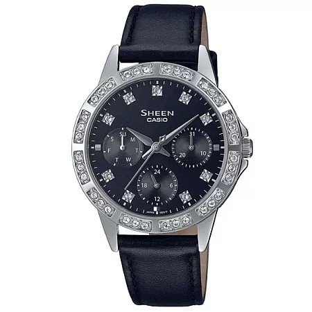 ΡΟΛΟΙ CASIO  SHE-3517L-1AUEF CASIO Sheen Crystals Black Leather Strap