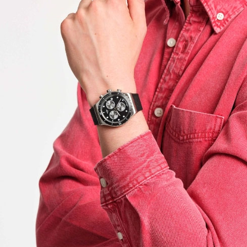 ΡΟΛΟΙ SWATCH  YVS487 SWATCH Dark Irony  Chronograph Black Rubber Strap