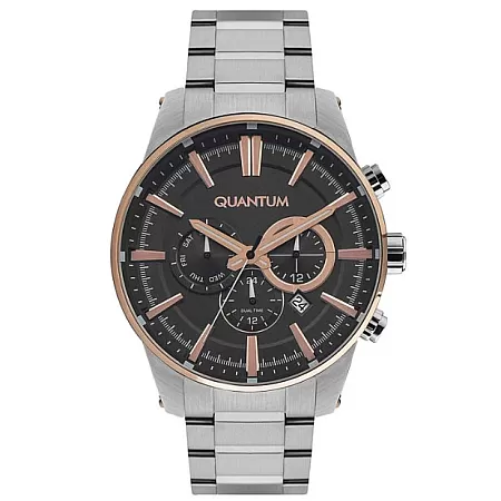 ΡΟΛΟΙ QUANTUM  ADG950.560 QUANTUM Dual Time Silver Stainless Steel Bracelet