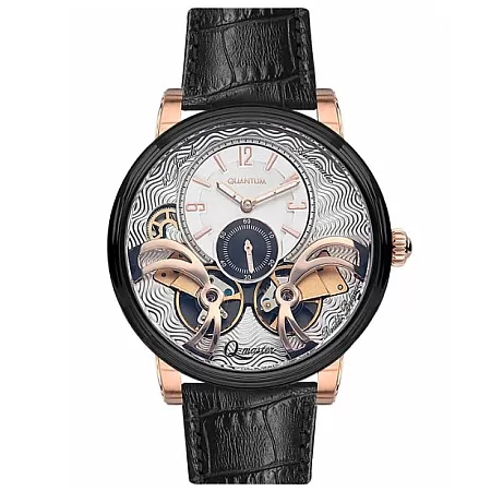 ΡΟΛΟΙ QUANTUM  QMG595.831 QUANTUM Automatic Black Leather Strap