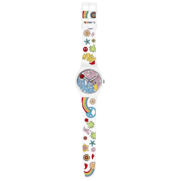 ΡΟΛΟΙ SWATCH SO32W107 SWATCH Power of Peace Multicolor Silicone Strap