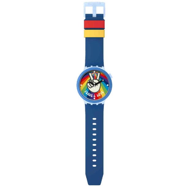 ΡΟΛΟΙ SWATCH SB03N105 SWATCH Pride Peace Hand Love Blue Silicone Strap