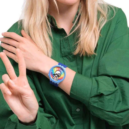 ΡΟΛΟΙ SWATCH SB03N105 SWATCH Pride Peace Hand Love Blue Silicone Strap