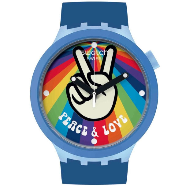 ΡΟΛΟΙ SWATCH SB03N105 SWATCH Pride Peace Hand Love Blue Silicone Strap