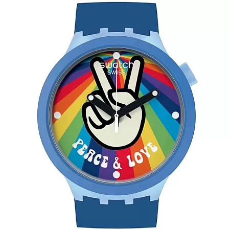 ΡΟΛΟΙ SWATCH SB03N105 SWATCH Pride Peace Hand Love Blue Silicone Strap