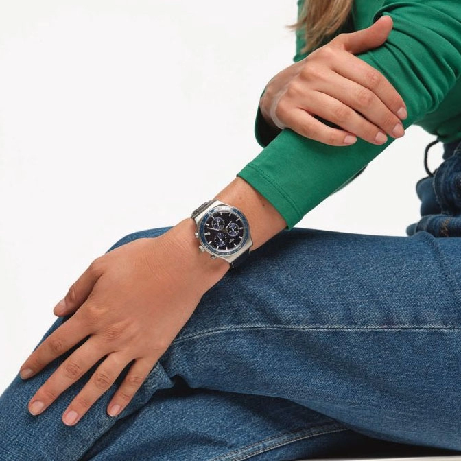 ΡΟΛΟΙ SWATCH YVS496 SWATCH Cobalt  Lagoon  Chronograph Black Leather Strap