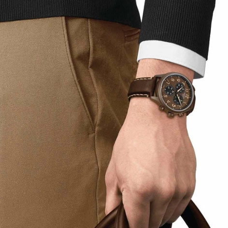 ΡΟΛΟΙ TISSOT  T1166173609200 TISSOT T-Sport Chrono XL Chronograph Khaki Leather Strap