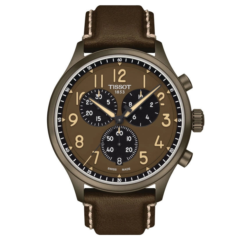 ΡΟΛΟΙ TISSOT  T1166173609200 TISSOT T-Sport Chrono XL Chronograph Khaki Leather Strap
