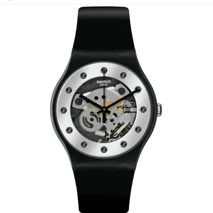 ΡΟΛΟΙ SWATCH  SO29B109 SWATCH Sparkling Circle Silver Glam Black Silicone Strap