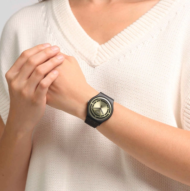 ΡΟΛΟΙ SWATCH  SO32B117  SWATCH Leafy Line Black Silicone Strap