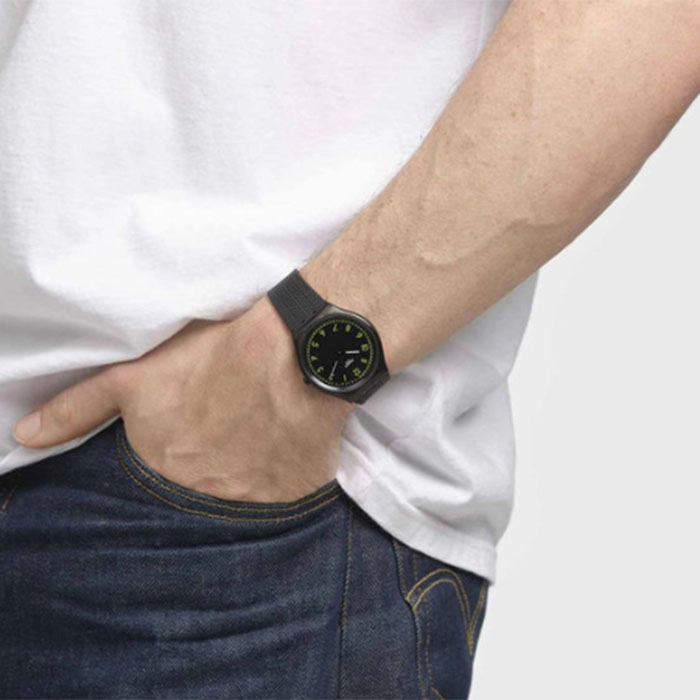 ΡΟΛΟΙ SWATCH   SS07B108 SWATCH Skin Irony Brushed Green Black Rubber Strap