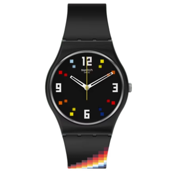 ΡΟΛΟΙ SWATCH  SO28B705 SWATCH Black Carousel Squares Black Silicone Strap