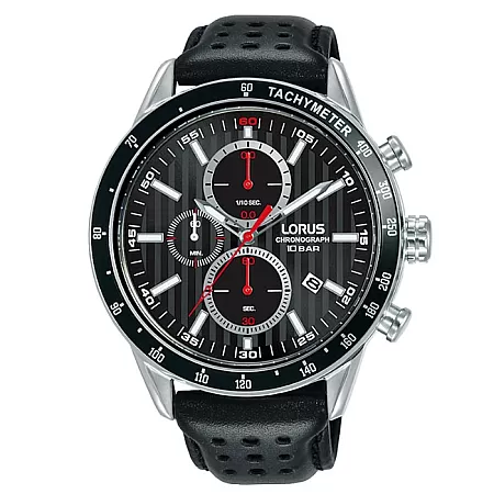 ΡΟΛΟΙ LORUS RM335GX9 LORUS SPORTS Chronograph Black Leather Strap