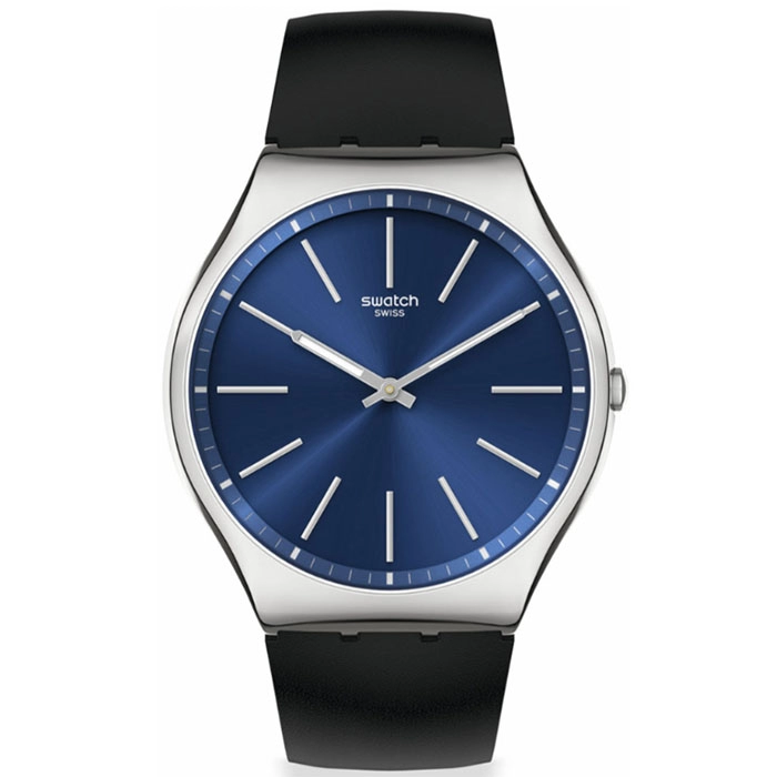 ΡΟΛΟΙ SWATCH  SS07S125 SWATCH Formal Blue 42 Black Leather Strap