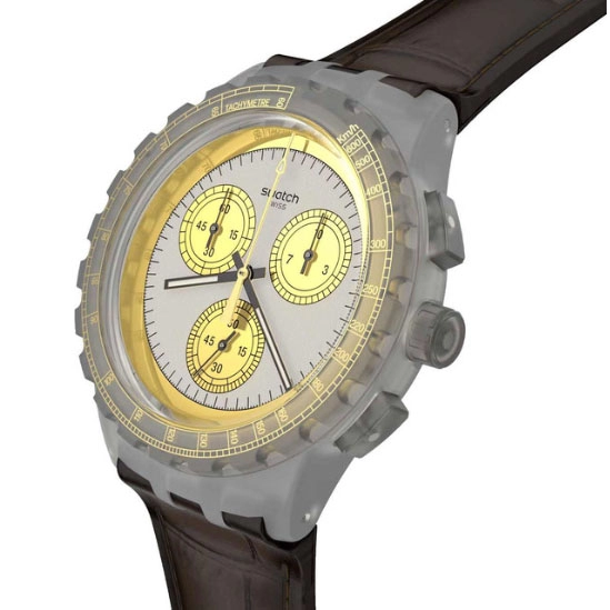 ΡΟΛΟΙ SWATCH  SUSM100 SWATCH Golden Radiance Chronograph Brown Leather Strap