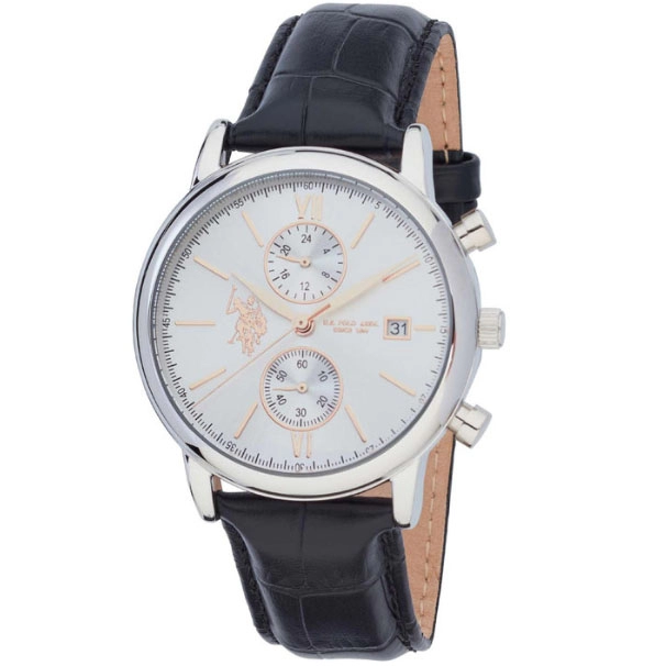 ΡΟΛΟΙ U.S. POLO USP7136WH U.S.POLO Harrison Black Leather Strap