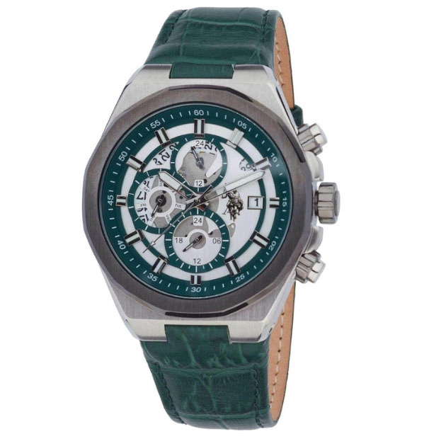 ΡΟΛΟΙ U.S. POLO USP7122GR U.S.POLO Maverik Dual Time Green Leather Strap